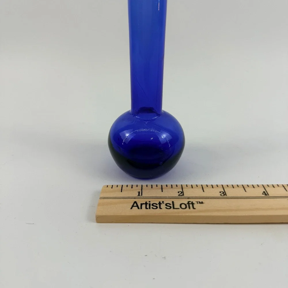 Vintage Hand Blown Cobalt Blue Art Glass Bud Vase Orb Ball Base Studio Glass